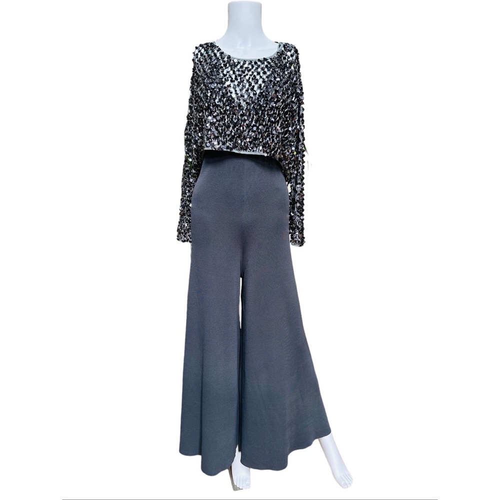 Zara Grey Knit Strappy Wide Flare Leg Jumpsuit, NWT, S - Picture 6 of 14
